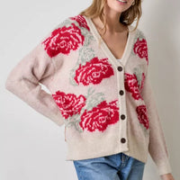 Pink Rose Print Cardigan