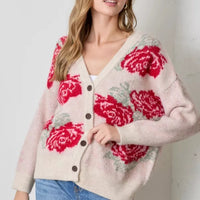 Pink Rose Print Cardigan