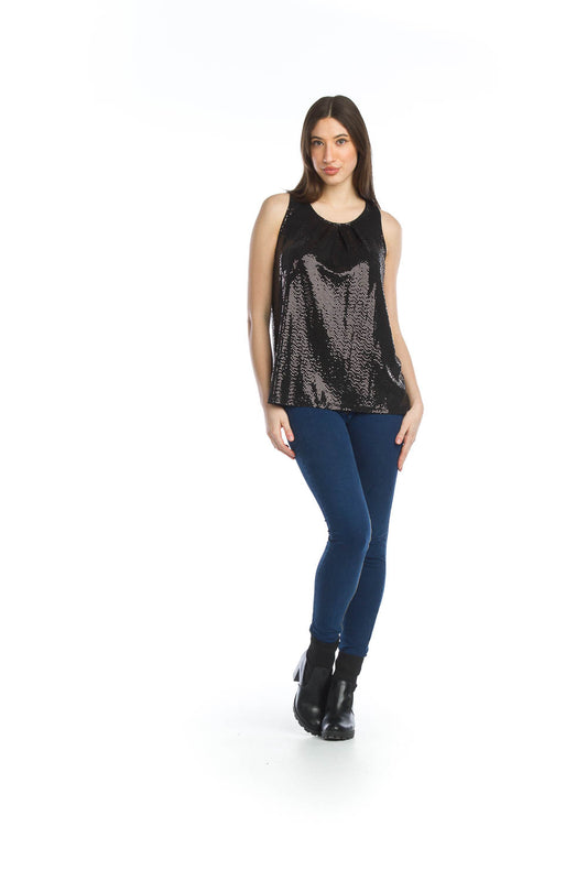 Black Sequin Pleated Stretch Top