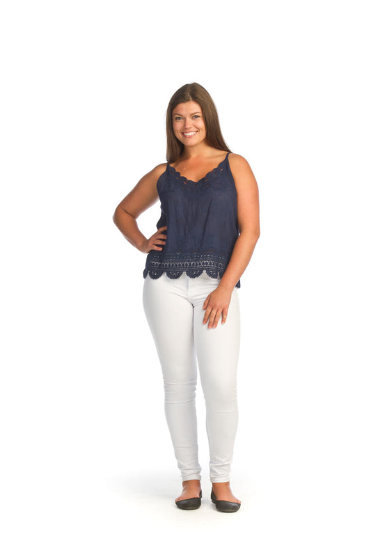 Embroidered Cami With Lace Trim