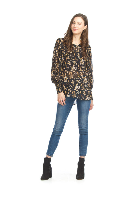 Black Flowy Flower Blouse
