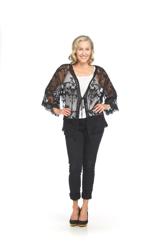 Black Embroidered Floral Lace Coverup