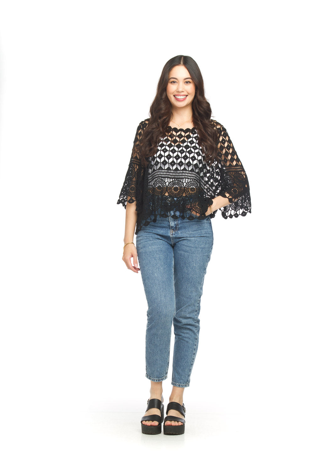 Cropped Lace Pullover Top Black