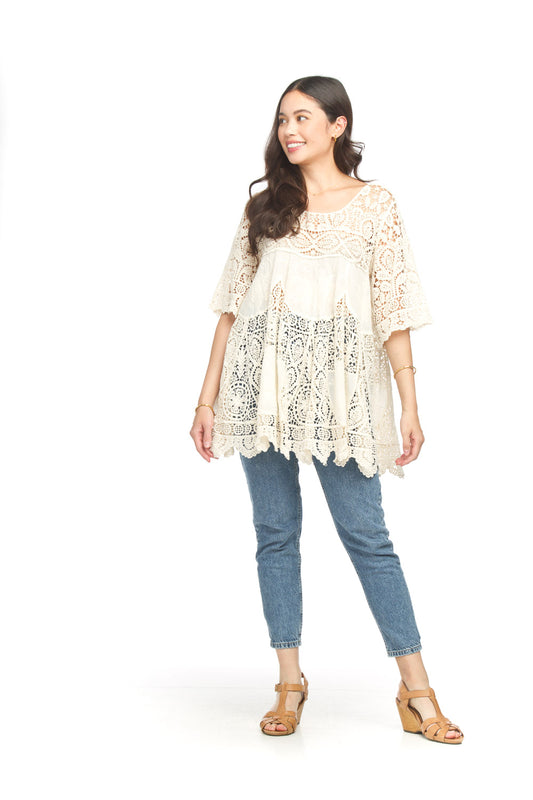 Short Sleeve A-Line Tunic Top Cream