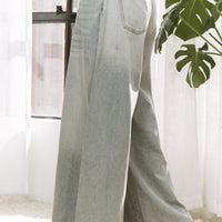 Denim Wide Leg Opening Pants With Drawstring
