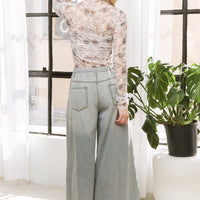 Denim Wide Leg Opening Pants With Drawstring