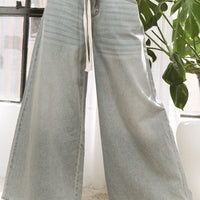 Denim Wide Leg Opening Plus Size Pants With Draw String