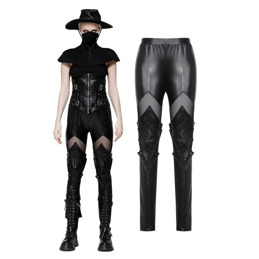 Black PU Leather Armor Knight Leggings