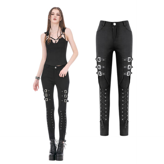 Punk Lace-Up Buckle Detail Leggings