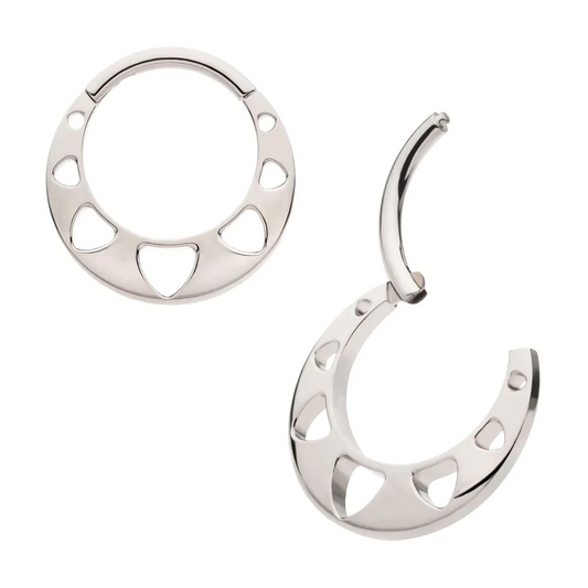 Pyramid Cutout Hinged Hoop Titanium