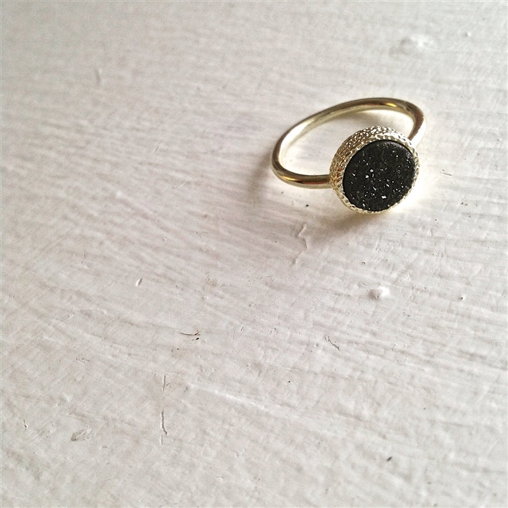 Tenerife Gold Plated Druzy Ring Black