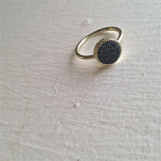 Tenerife Gold Plated Druzy Ring Blue