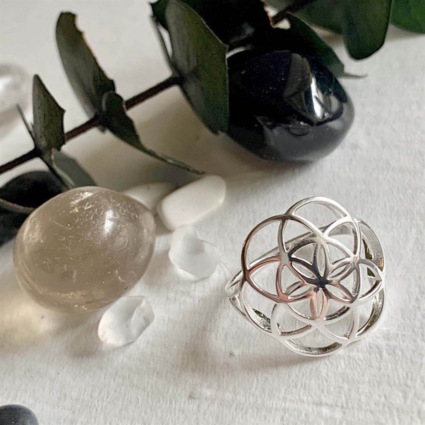 Gaia Flower Of Life Ring Silver Size 7