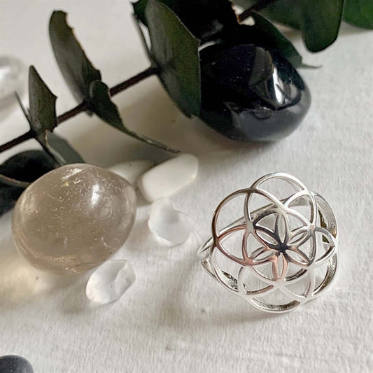 Gaia Flower Of Life Ring Silver Size 7