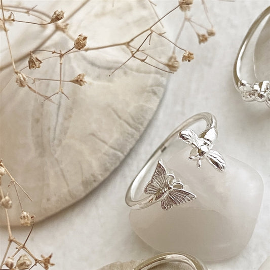 Buddie Adjustable Butterfly & Bee Ring