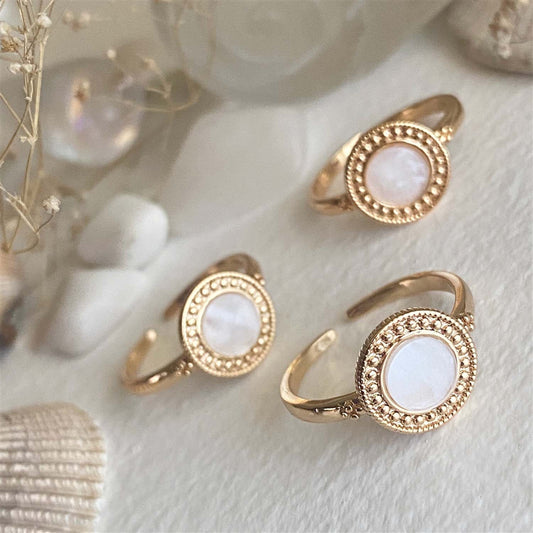 Portal Round Mop Pave Ring Gold