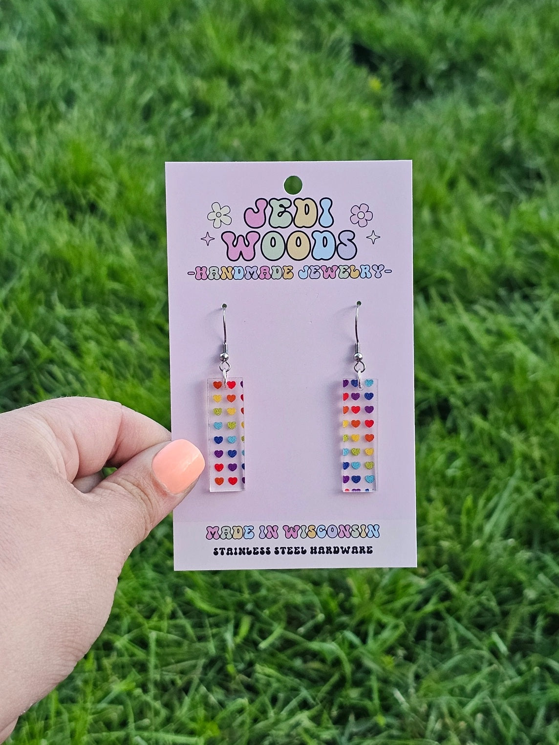Rainbow Heart Bar Earrings