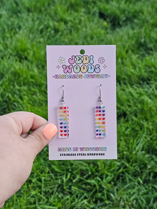 Rainbow Heart Bar Earrings
