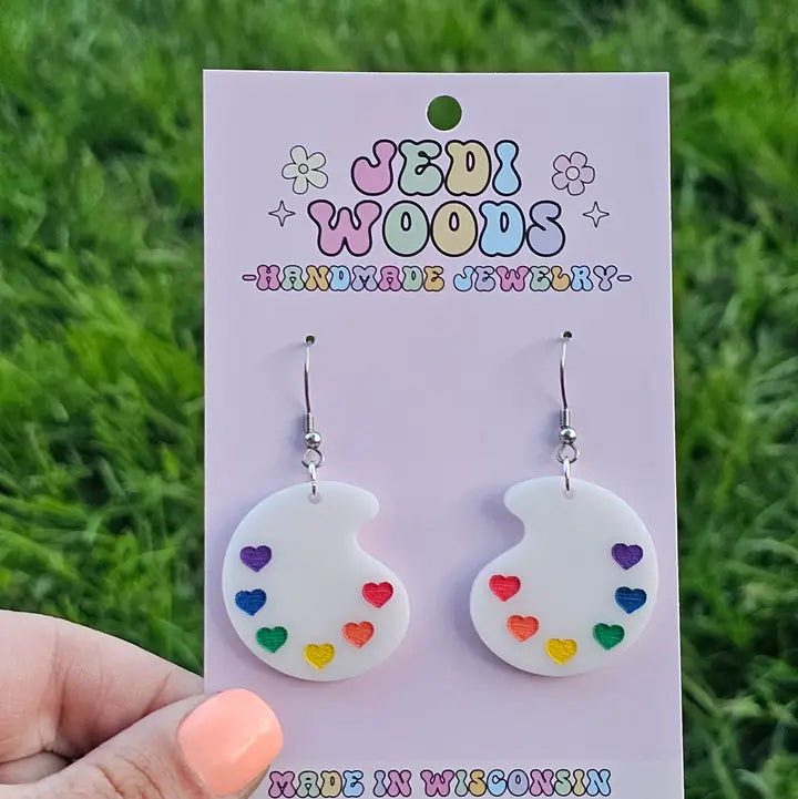 Rainbow Paint Pallet Earrings Pride Earrings
