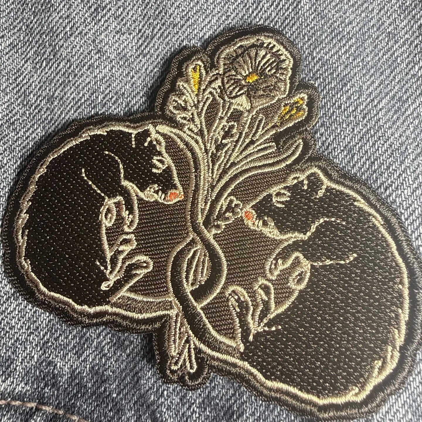 Rats with Flowers Embroidered Iron-On Patch