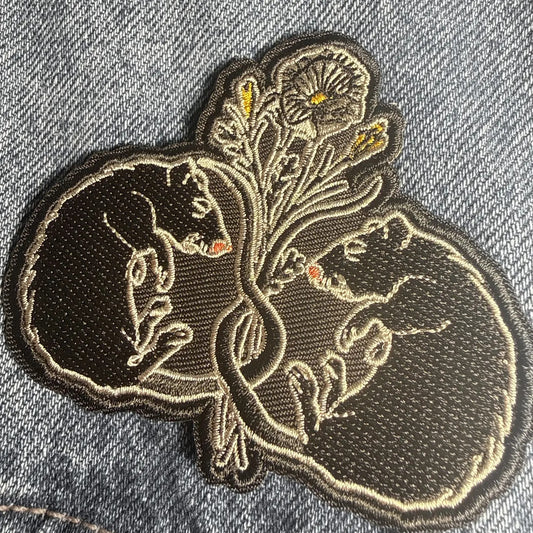 Rats with Flowers Embroidered Iron-On Patch