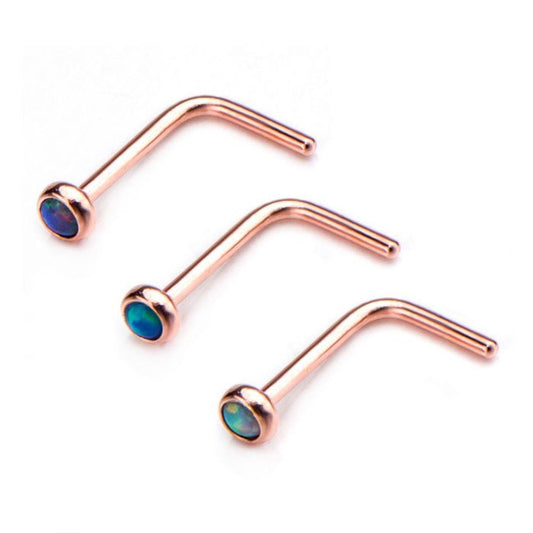 20 g de PVD de oro rosa en forma de L con ópalo de 2 mm