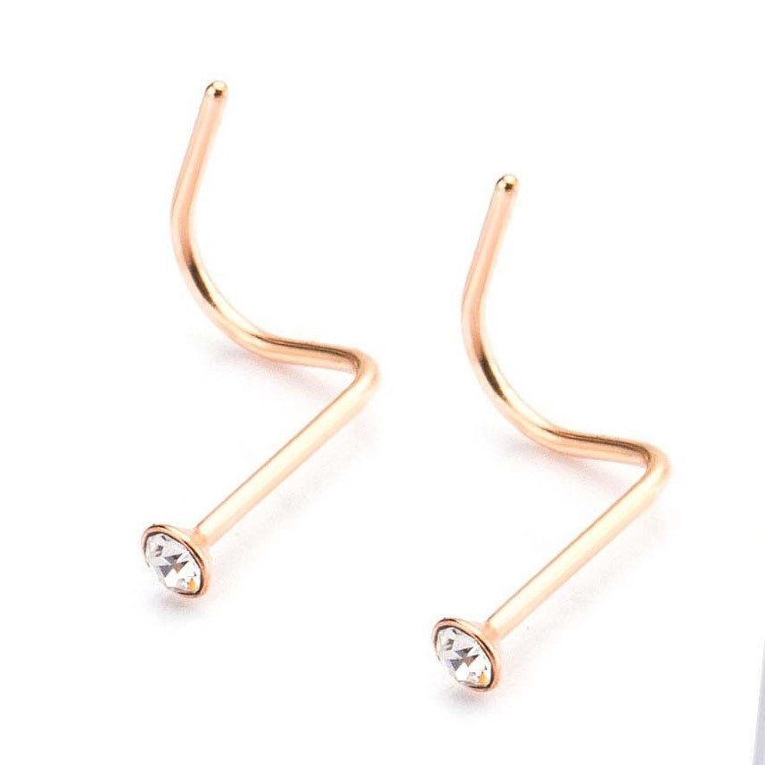 22g Rose Gold Plated 1.5mm Clear Gem