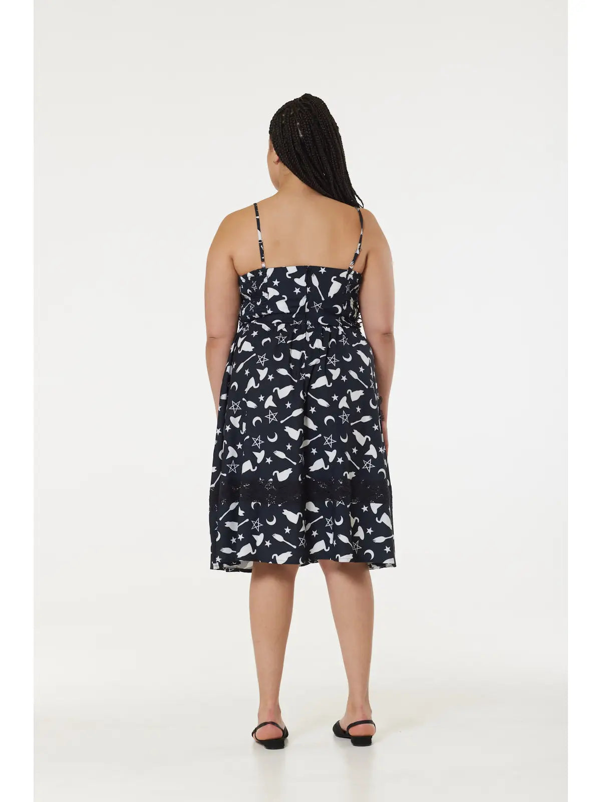 Midi Fit & Flare Witch Print Dress with Lace Hem