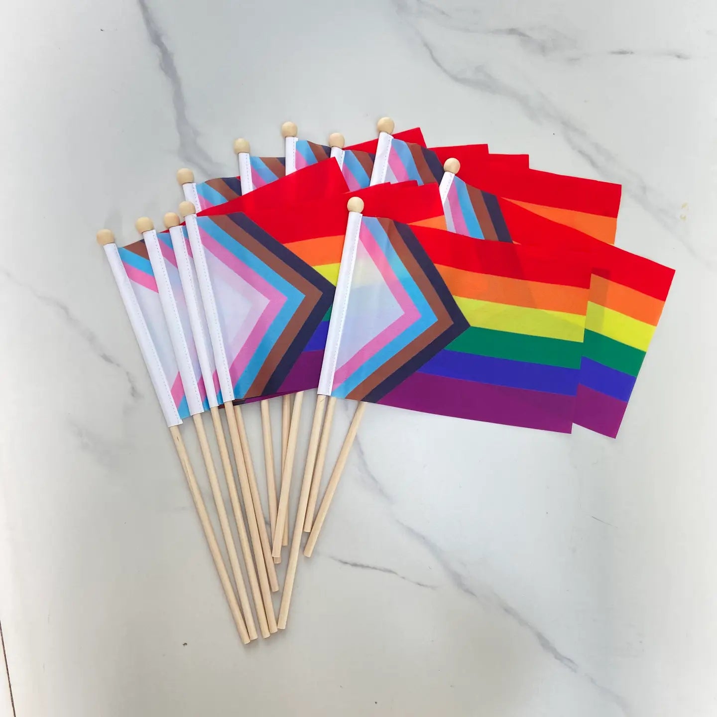 Hand Flag Progress Pride Wooden Pole