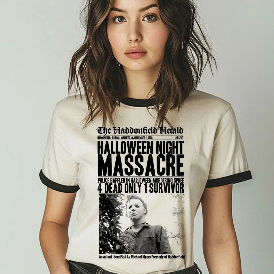 Natural Halloween Night Massacre - Horror Halloween Ringer Shirt