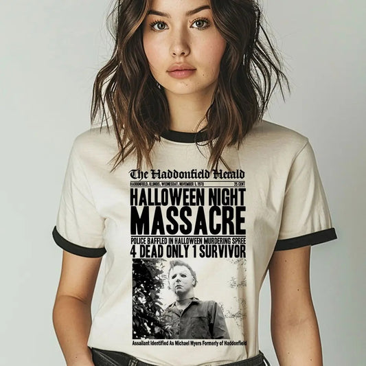 Natural Halloween Night Massacre - Horror Halloween Ringer Shirt