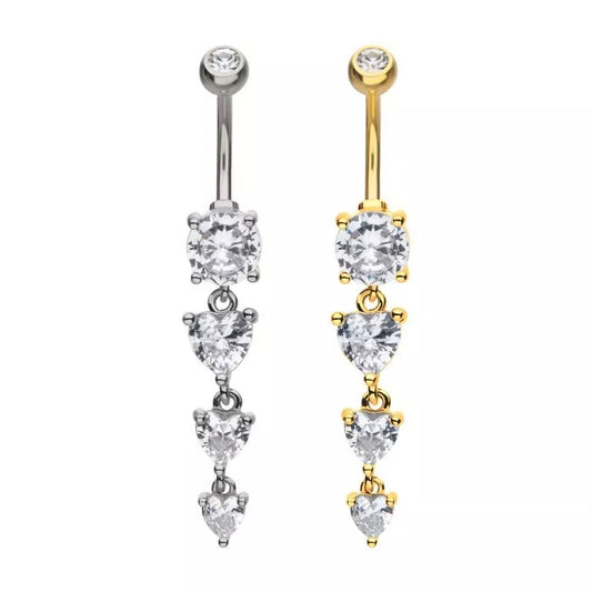 Nombril Gemmes à Broches Rondes Et Triple Coeur