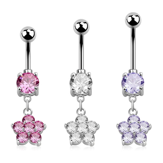 Flower Round Prong CZs Navel
