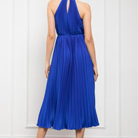 Pleated Halter Neck Midi Dress