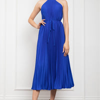 Pleated Halter Neck Midi Dress