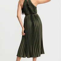 Pleated Halter Neck Midi Dress