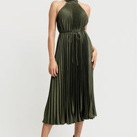 Pleated Halter Neck Midi Dress