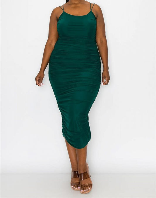 Solid Mesh Seeveless Side Cinch Dress Plus Size