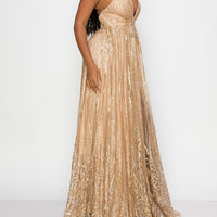 Glitter Mesh Deep V Neck Maxi Dress