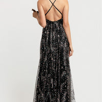 Jeweled Stone V Neck Cross Back Strap Mini Dress