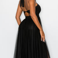 Solid Mesh Halter DMaxi Dress