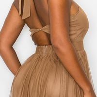Solid Mesh Halter Maxi Dress