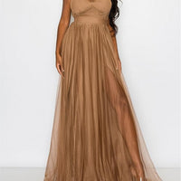 Solid Mesh Halter Maxi Dress