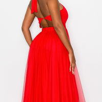 Solid Mesh Halter Maxi Dress