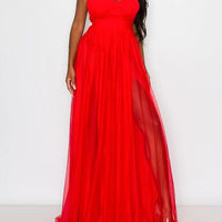 Solid Mesh Halter Maxi Dress