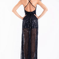 Sequin Fringe Deep V Neck Maxi Dress