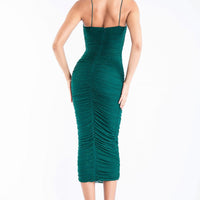 Hot Fix Mesh Cinch Strap Midi Dress