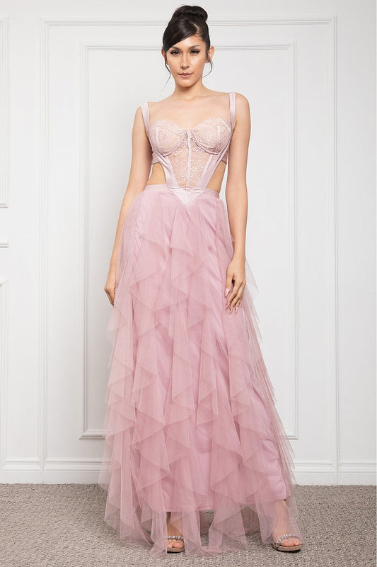 Corset Top With Tiered Tulle Dress
