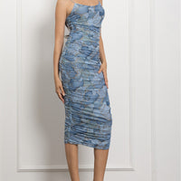 Spaghetti Strap Ruched Midi Dress