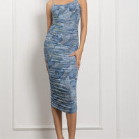 Spaghetti Strap Ruched Midi Dress